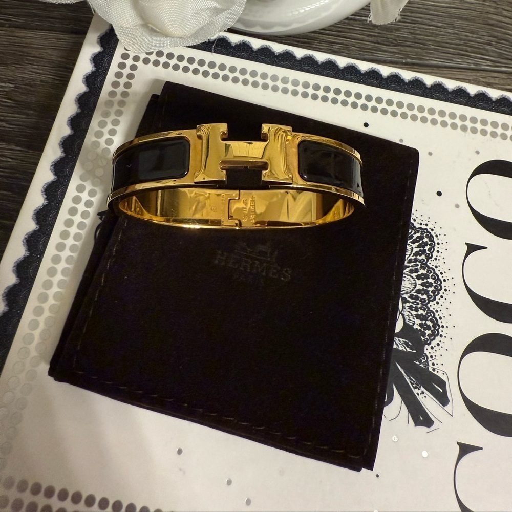 HERMES PM Black Enamel Narrow Clic‎ H Bracelet